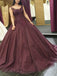 Burgundy Long Formal Ball Gown Prom Dresses With Lace Applique PDK52