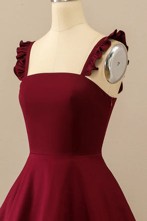 New Style A line Satin Burgundy Short Prom Dresses, Homecoming Dresses with Girls OMH0130