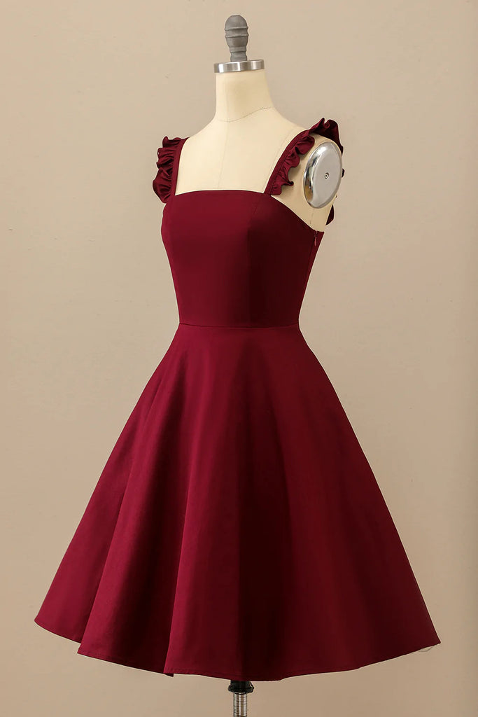 New Style A line Satin Burgundy Short Prom Dresses, Homecoming Dresses with Girls OMH0130