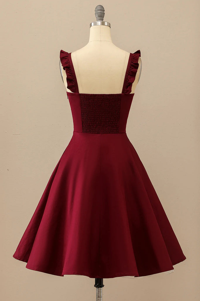 New Style A line Satin Burgundy Short Prom Dresses, Homecoming Dresses with Girls OMH0130