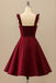 New Style A line Satin Burgundy Short Prom Dresses, Homecoming Dresses with Girls OMH0130