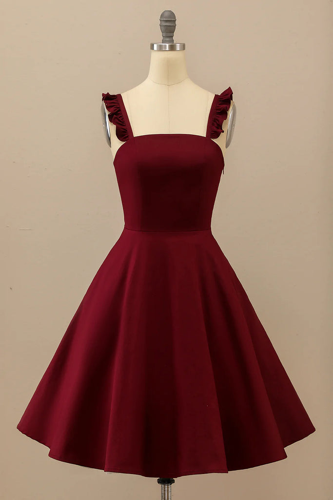 New Style A line Satin Burgundy Short Prom Dresses, Homecoming Dresses with Girls OMH0130