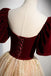 Sparkly A Line Puffy Sleeves Sweetheart Burgundy And Champagne Prom Dresses OM0364