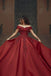 Burgundy Off the Shoulder Satin Long Prom Dresses, Wedding Dress With Beading OM0304