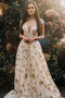 Cap Sleeve A Line Long Lace Prom Dresses With Gold Stars PDH46