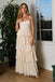 A Line Champagne Spaghetti Straps Chifffon Long Prom Dresses With Layers OM0323