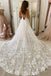 Unqie A Line Ivory Lace Appliques Spaghetti Straps V Neck Wedding Gowns, Bridal Dress OW0120