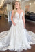 Unqie A Line Ivory Lace Appliques Spaghetti Straps V Neck Wedding Gowns, Bridal Dress OW0120