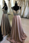 Cheap Beaded Long A Line V-Neck Satin Spaghetti Strap Prom Dresses PDS80