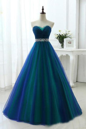 Contrast Colored Sweetheart Rhinestones Beading Sash A Line Long Prom Dresses PDS5