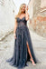 A Line Charcoal Off the Shoulder Sweetheart Prom Dresses With Appliques OM0367