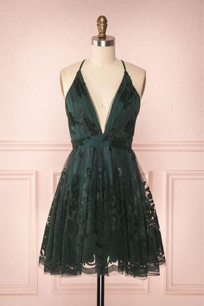 Simple A line Spaghetti Straps Pink V neck Homecoming Dresses with Appliques OMH0026