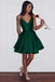 Simple A line Dark Green V neck Spaghetti Straps Short Mini Prom Dress. Homecoming Dress OMH0003