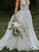 Deep V Neck Flower Applique Wedding Dresses Ivory A Line Wedding Gowns PDP87