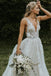 Deep V Neck Flower Applique Wedding Dresses Ivory A Line Wedding Gowns PDP87