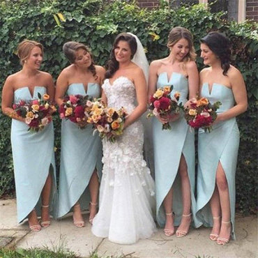 Unique Light Blue Strapless High Low Cheap Bridesmaid Dresses PDG56