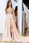 Long Sleeve See Through V Neck Prom Dresses Side Slit Formal Prom Party Dress PDH65