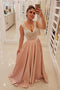 Charming Blush Pink Long Satin Prom Dresses Unique Pearls Formal Evening Dress PD10