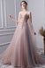 Pink A Line Spaghetti Straps Tulle Beaded Prom Dresses With Appliques PDL25