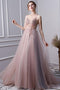 Pink A Line Spaghetti Straps Tulle Beaded Prom Dresses With Appliques PDL25