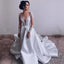 A Line Long Sleeve Satin Appliques Wedding Dresses,Cheap Long Bridal Dresses PDH77