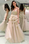 Sweetheart A Line Tulle Long Pleats Prom Dress With Flowers PDG86