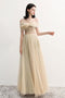 Charming Off the Shoulder A Line Tulle Long Prom Dresses With Beading PDG70