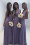 Simple Lavender Long Chiffon V Neck Bridesmaid Dresses PDG49