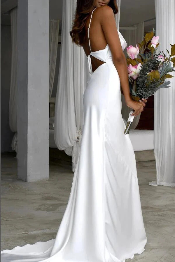 Elegant Ivory Cowl Neckline Mermaid Wedding Dresses, Beach Bridal Dresses OW0048