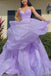 Princess A-line V-neck Lavender Tiered Spaghetti Straps Long Prom Dresses OM0002