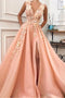 Charming V neck Long Prom Dress,Tulle Evening Party Dress with Flower PDH55