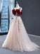 Vintage A-line Off-the-shoulder Red Straps Tulle Party Dresses, Appliques Prom Dress OM0003