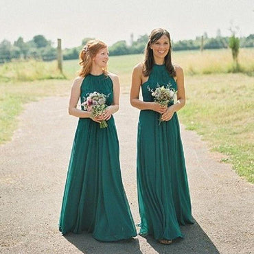 Newest Long Sleeveless Green Chiffon Cheap Halter Bridesmaid Dress PDG52