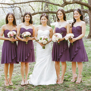 Simple Sweetheart Chiffon Purple Short Pleats Bridesmaid Dress PDG66