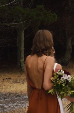 Charming Chiffon V-neck Spaghetti Straps Orange Split Long Bridesmaid Dress PDG58