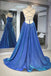 Shiny A line Blue Spaghetti Straps Prom Dresses, Long Formal Party Dresses OM0029