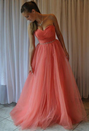 Charming Tulle Pleat Sweetheart Watermelon Prom Dress,Long A Line Evening Dress PDF59