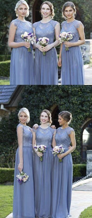 Beautiful A Line Ling Chiffon Cap Sleeves Lace Top Bridesmaid Dress PDG53