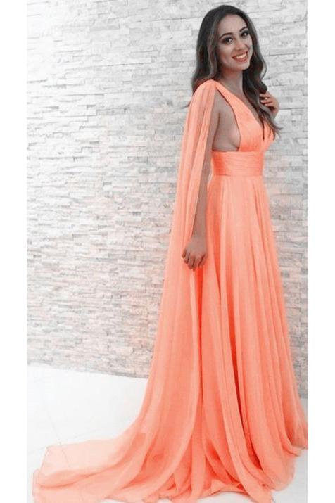 V-Neck Chiffon Sexy Long Orange Prom Party Dresses,Evening Dresses PDG84