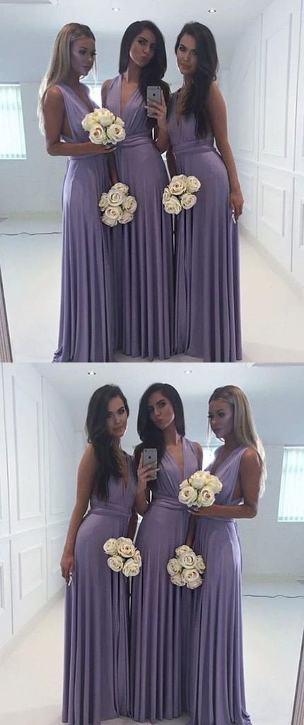 Simple Lavender Long Chiffon V Neck Bridesmaid Dresses PDG49