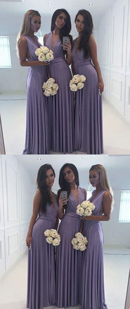 Simple Lavender Long Chiffon V Neck Bridesmaid Dresses PDG49