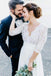 Simple 3/4 Sleeves Chiffon Beach Wedding Dress with Lace, V Neck Bridal Dress PDN90