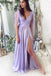 Sexy V Neck Purple Chiffon Long Prom Dress with Slit, Long Formal Dress OM0019