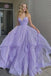 Princess A-line V-neck Lavender Tiered Spaghetti Straps Long Prom Dresses OM0002