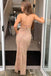 Mermaid Gold Sequins Criss Cross Back Long Formal Dress, Sleeveless Evening Dress OM0273