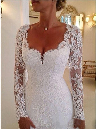 Gorgeous Ivory Lace Long Sleeves Bridal Dresses Wedding Dresses PDP82