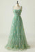 Gorgeous A Line Green Embroidery Sweetheart Tulle Prom Dresses 2023, Dance Dress OM0370