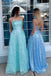 Scoop A Line Spaghetti Straps Sequins Long Prom Dresses, Sparkly Formal Dress OM0098