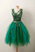 Green Tulle V Neck Hand Made Flowers Short Prom Dress, Homecoming Dresses OMH0160