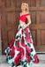 Two Piece Off-the-Shoulder Floor-Length Red Floral Prom Dress with Pockets PDI96